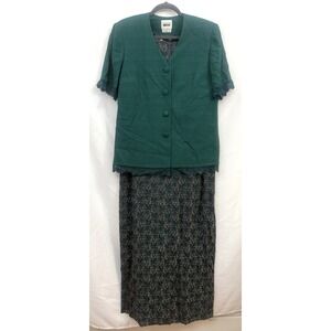 VTG LESLIE FAY Sleeveless Dress‎ & Jacket Set Green Womens Size 12